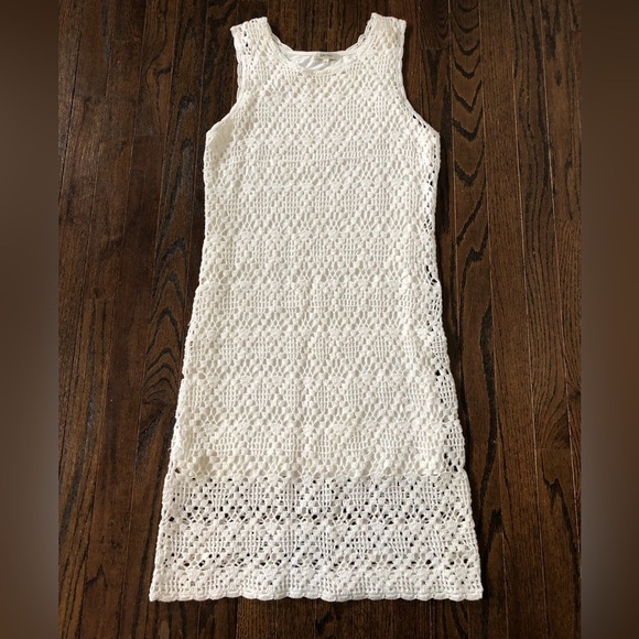 Tyler Boe Dresses & Skirts - Tyler Boe Women’s S White Crewneck Midi/Knee Crocheted Sleeveless Dress w/Lining